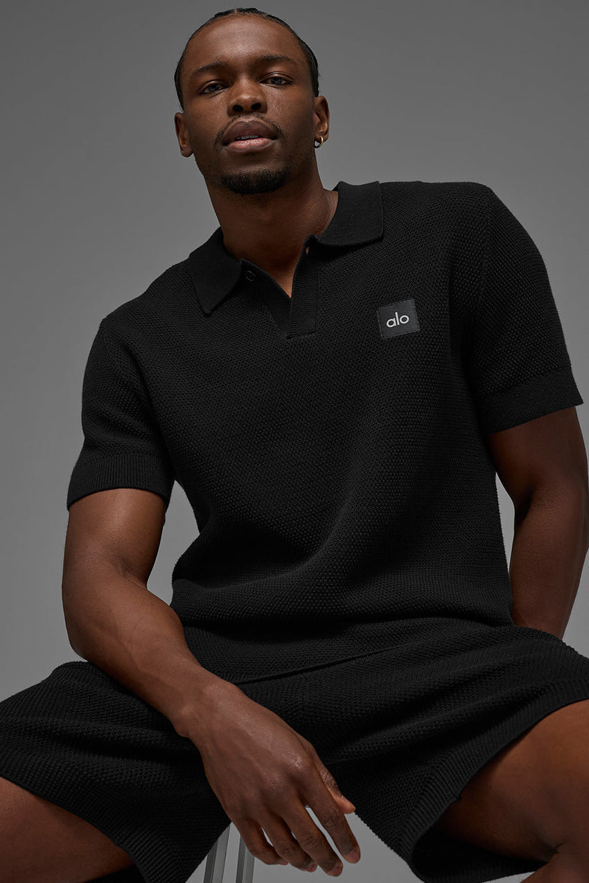 Sports Club Sweater Knit Polo - Black