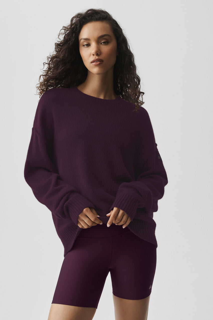 Unisex Wool Cashmere New Class Crewneck Sweater - Rich Bordeaux